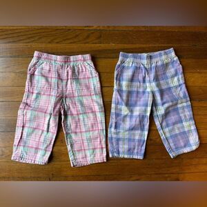 LL Bean 12-18 month set of 2 plaid flannel pajama pants pink and purple